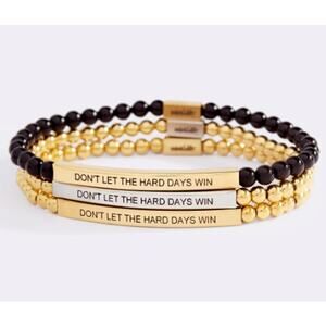 Mint & Lilly Don't Let The Hard Days Win Bracelet*Onyx/18K over stainless*7"